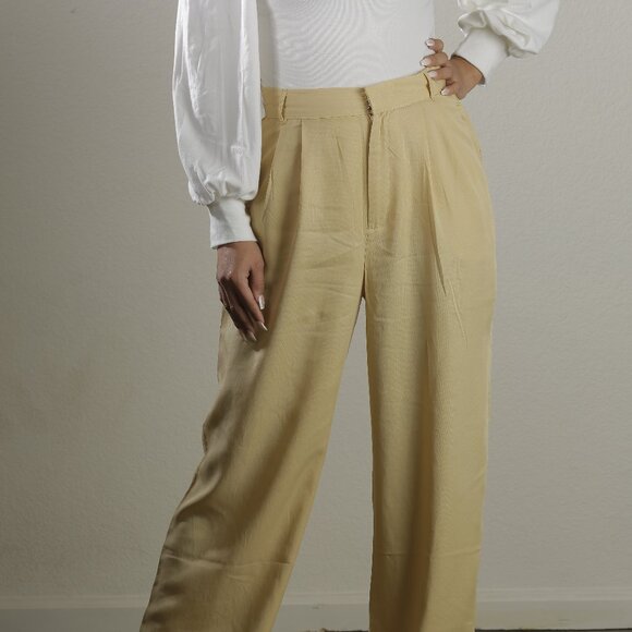 High Waist Wide Leg Trousers With Front Pleats - Picture 5 of 6